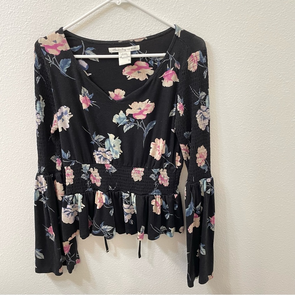 American eag floral blouse black small